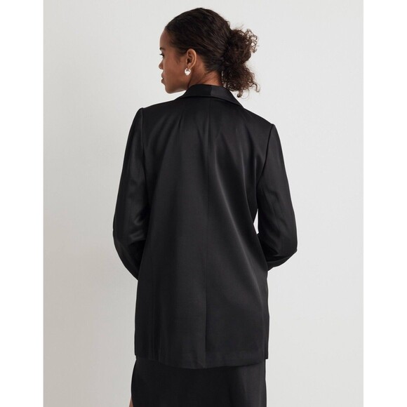 Madewelll Soft Satin Oversized One Button Blazer True Black Size 2 NWT $188 - Picture 4 of 12